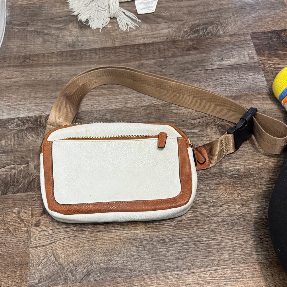 Stylish White and Brown Crossbody Bag